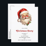 Postal De Invitación Holly Jolly Santa Claus Navidades de estilo retro<br><div class="desc">Navidades invitan postales con un alegre ilustracion de un Santa Claus de estilo vintage con mejillas rosadas rojas. llevando su clásico sombrero de santa roja y su gran oso blanco. Un brote de holly se suma al espíritu festivo de este diseño.</div>