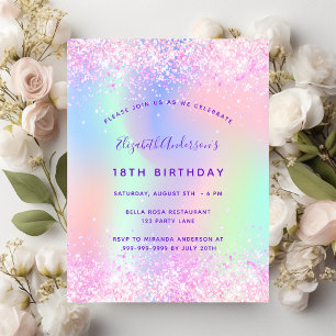 Postal De Invitación Holográfico púrpura de cumpleaños