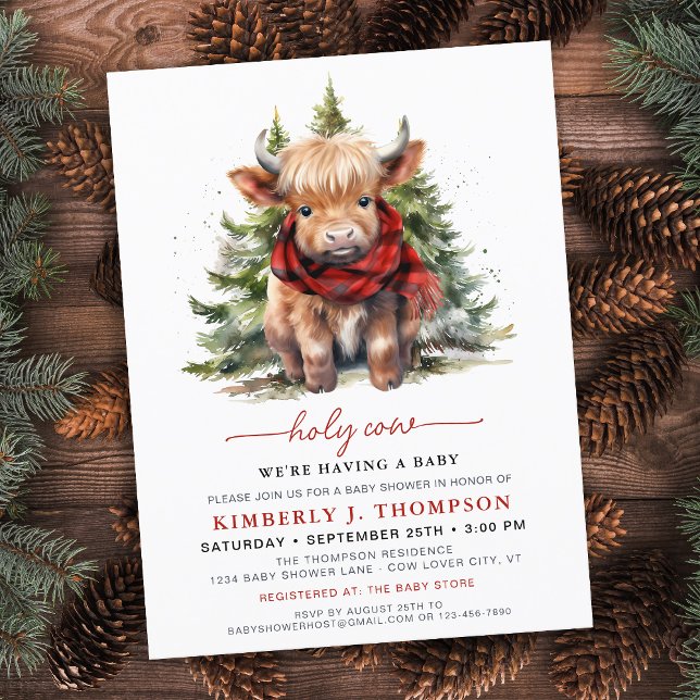 Postal De Invitación Holy Cow Cosy Highland Calf Winter Baby Shower (Subido por el creador)