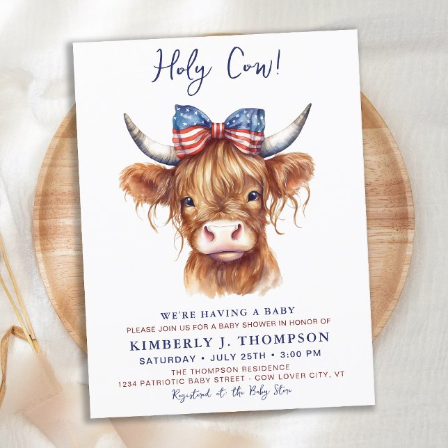 Postal De Invitación Holy Cow Highland Calf Patriotic Baby Shower (Subido por el creador)