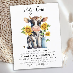 Postal De Invitación Holy Cow Sunflowers Simple Farm Baby Shower modern
