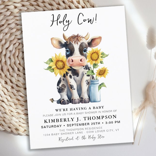 Postal De Invitación Holy Cow Sunflowers Simple Farm Baby Shower modern (Subido por el creador)