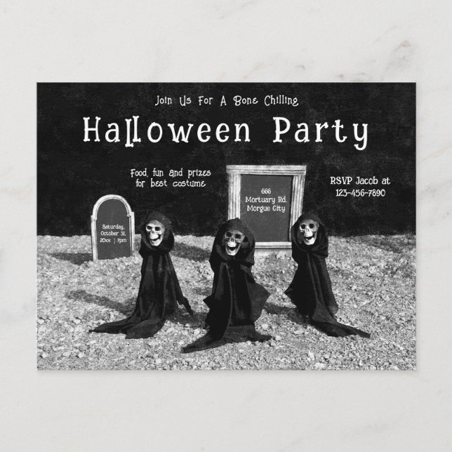 Postal De Invitación Hombras góticas en la fiesta de Halloween del ceme (Anverso)