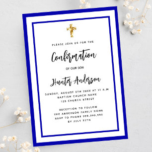 Postal De Invitación Hombre de confirmación blanco azul real