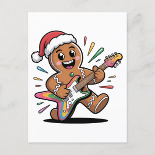 Postal De Invitación Hombre de pan de jengibre tocando guitarra eléctri