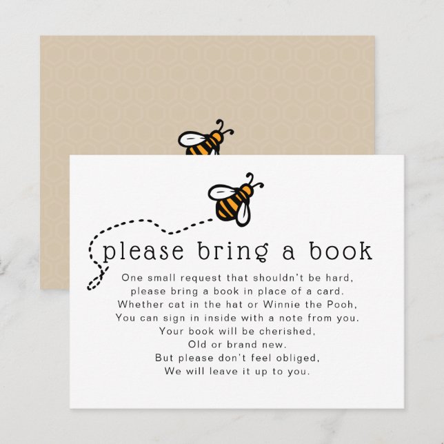 Postal De Invitación Honey Bee Baby Shower - Traer Un Inserto De Libro (Anverso / Reverso)