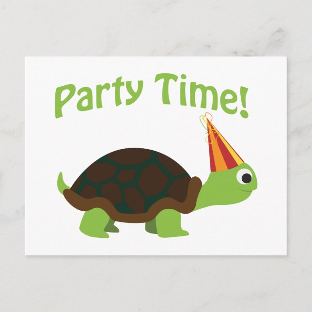 Postal De Invitación ¡Hora fiesta! Tortuga (Anverso)