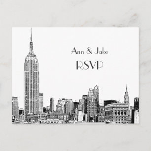 Postal De Invitación Horizonte de NYC 01 Grabado Blanco RSVP 1