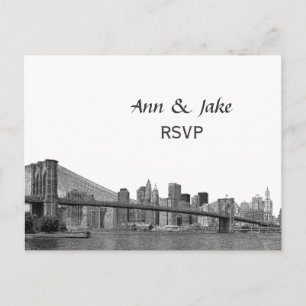 Postal De Invitación Horizonte de NYC Puente Bklyn Grabado #2H RSVP