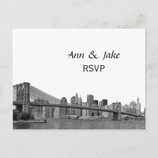 Postal De Invitación Horizonte de NYC Puente Bklyn Grabado #2H RSVP