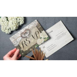 Postal De Invitación Horseshoe Hydrangea Wood Wedding RSVP Responder am