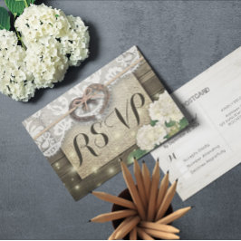 Postal De Invitación Horseshoe Hydrangea Wood Wedding RSVP Responder am