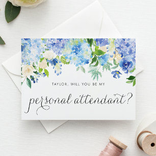 Postal De Invitación Hortensias Azules ¿Serás Mi Acompañante Personal?