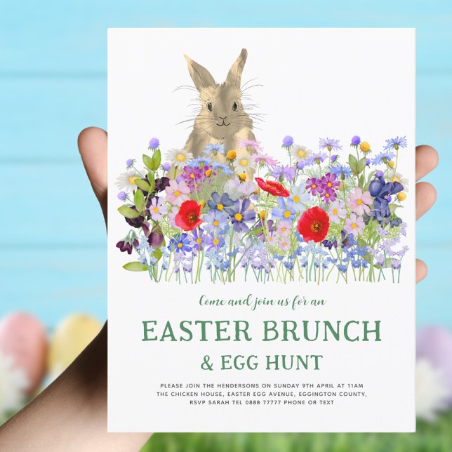 Postal De Invitación Huevo de Brunch de Pascua Caza Hermosa (Easter brunch and egg hunt boho wildflower watercolor  invitation)