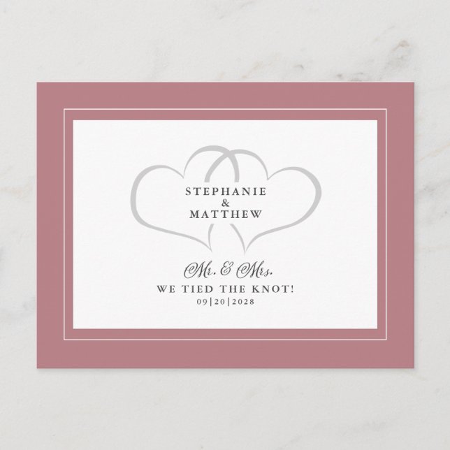 Postal De Invitación Huida Nos Casamos Sr y Sra Dusty Rose (Anverso)