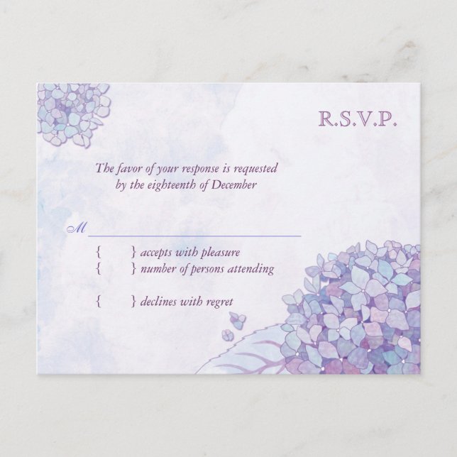 Postal De Invitación Hydrangea Blooms Wedoms RSVP (Anverso)