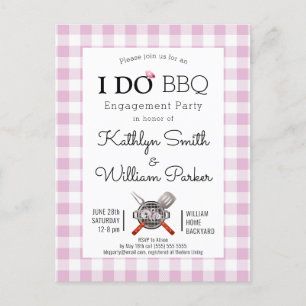 Postal De Invitación I DO Engagement Cute Script Pink Plaid BBQ