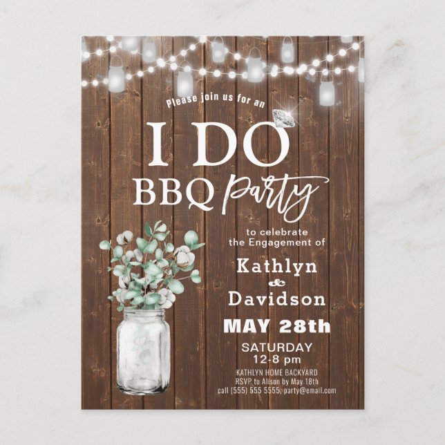 Postal De Invitación I DO Engagement Elegant Eucalyptus Greenery BBQ (Anverso)