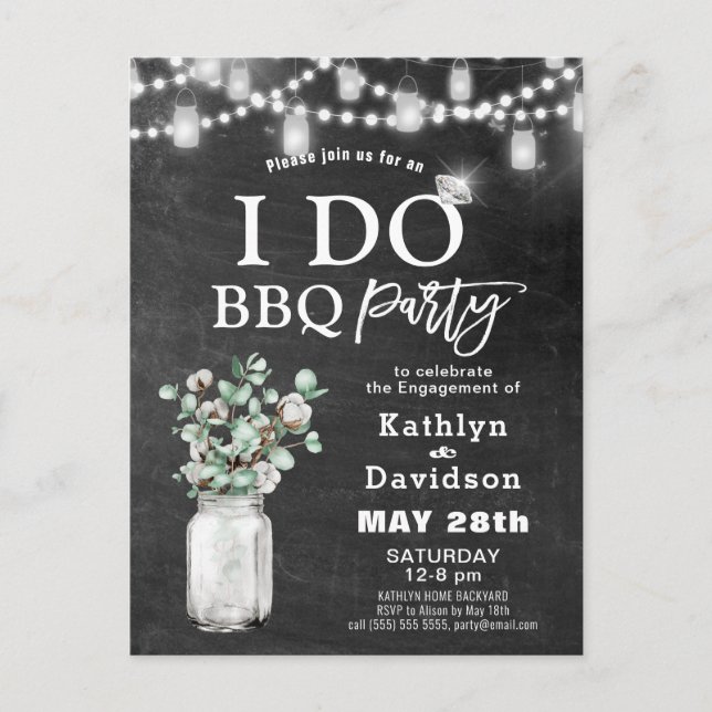 Postal De Invitación I DO Engagement Eucalyptus Floral Chalkboard BBQ (Anverso)