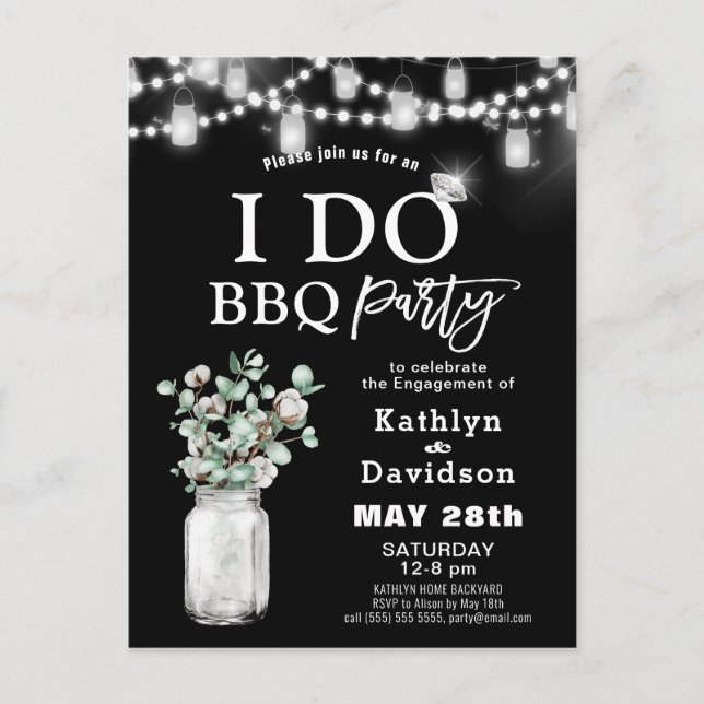Postal De Invitación I DO Engagement Eucalyptus Greenery BBQ Fiesta (Anverso)