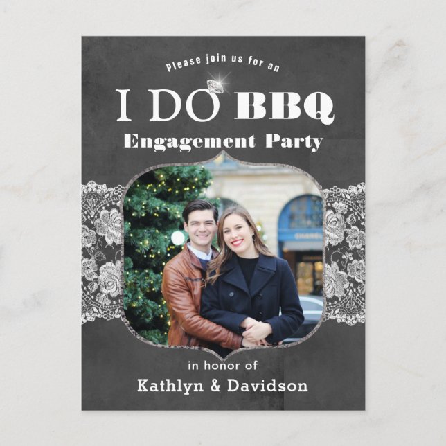 Postal De Invitación I DO Engagement Foto Elegante Chalkboard BBQ (Anverso)
