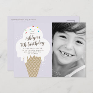 Postal De Invitación Ice Cream Cone Photo Kids Fiesta de cumpleaños