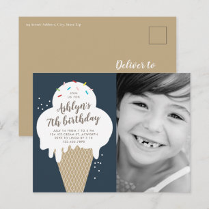 Postal De Invitación Ice Cream Cone Photo Kids Fiesta de cumpleaños
