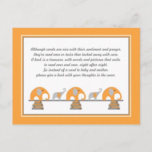 Postal De Invitación Inserción de elefante naranja para Baby Shower del (Anverso)