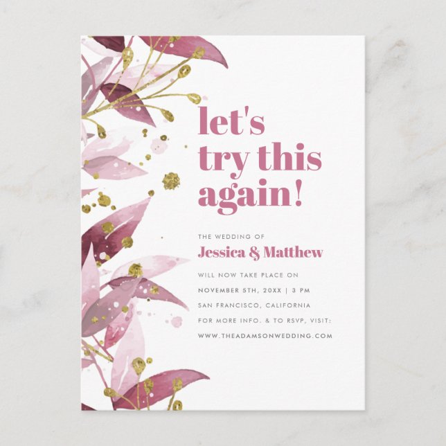 Postal De Invitación Intentemos Esto De Nuevo Boda Elegante Salir (Anverso)