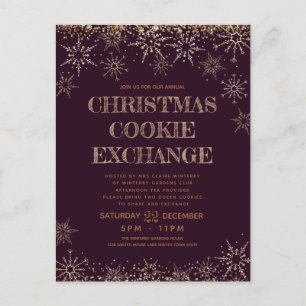 Postal De Invitación Intercambio de Galletas de Invierno Navidad Borgoñ