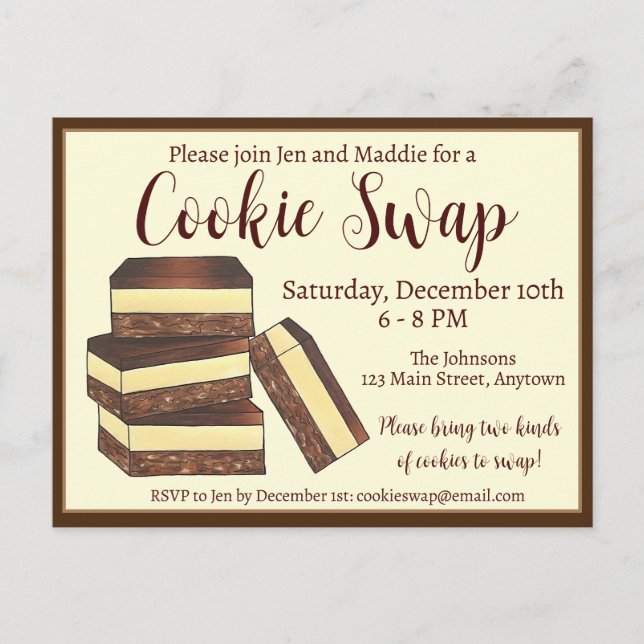 Postal De Invitación Intercambio de Galletas de Navidad Barras Canadien (Anverso)