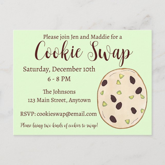 Postal De Invitación Intercambio de Galletas de Navidad con Bizcocho de (Anverso)