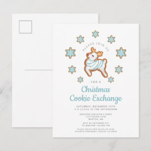 Postal De Invitación Intercambio de Galletas de Navidad Reno Adorable