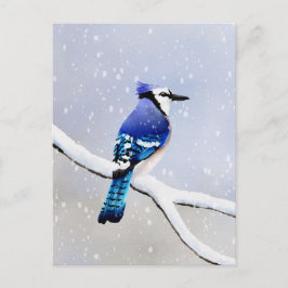 Postal De Invitación Invierno acuarela Nieve Pájaro Azul Jay