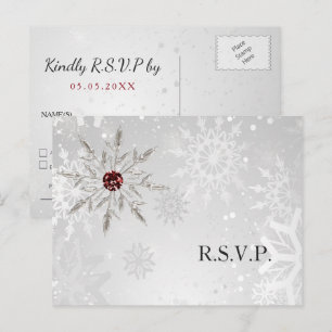 Postal De Invitación invierno de invierno de copos de nieve rojo plata