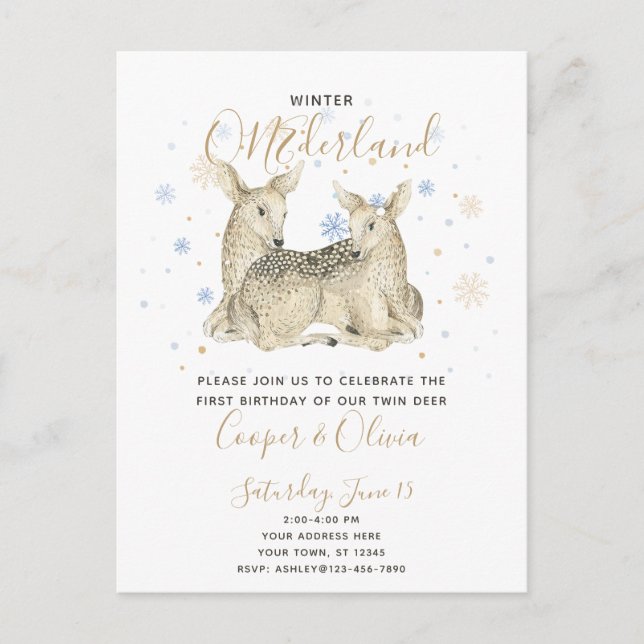 Postal De Invitación Invierno de los gemelos Onederland Primer cumpleañ (Anverso)