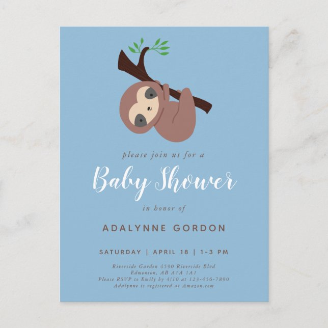 Postal De Invitación Invita de caligrafía azul del niño pequeño de Baby (Anverso)