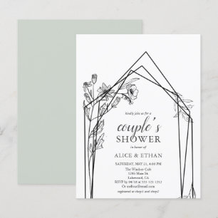 Postal De Invitación Invita de duchas geométricas de parejas de flores 