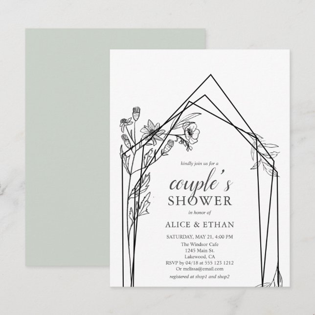 Postal De Invitación Invita de duchas geométricas de parejas de flores  (Anverso / Reverso)