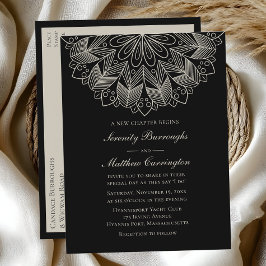 Postal De Invitación Invitati de la elegante Boda negra india Mandala B