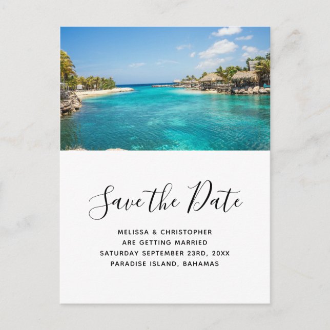 Postal De Invitación Isla tropical de la playa, salvo el Boda de citas (Anverso)