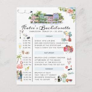 Postal De Invitación Itinerario de fin de semana de soltera   Charlesto