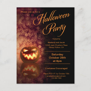 Postal De Invitación Jack O'Lantern Fiesta de Halloween negro + Naranja