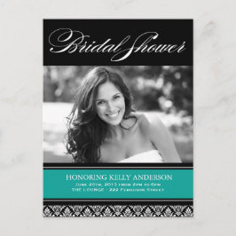 Postal De Invitación Jade and Black Damask Bridal Shower invita