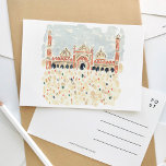 Postal De Invitación Jama Masjid Delhi India: viaje por las aguas musul<br><div class="desc">Una hermosa postal de viaje acuática pintada que presenta la mezquita musulmana Jama Masjid de Delhi,  India.</div>