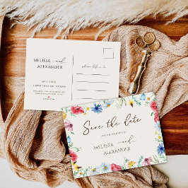 Postal De Invitación Jardín de flores silvestres beige Save The Date