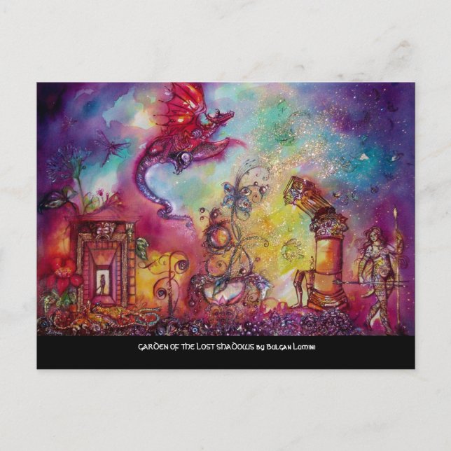 Postal De Invitación JARDÍN DE SOMBRAS PERDIDAS VOLANDO Dragón Rojo (Anverso)