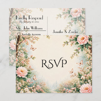 Postal De Invitación Jardín Encantado Flor Silvestre Mariposa Boda RSVP