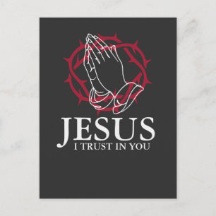Postal De Invitación Jesús Confío En Ti Manos en Oración Corona de Espi