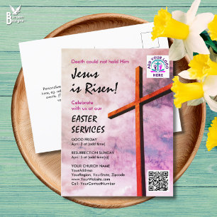 Postal De Invitación JESUS ESTÁ RESUCITADO Logo Código QR Servicios de 